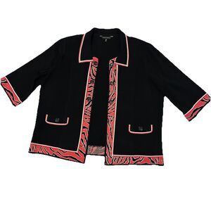 Ming Wang Black Cardigan Zebra Print Trim White And Pink Buttons - Size 3X